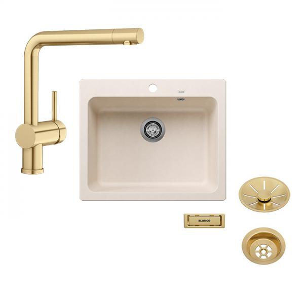 Blanco Naya 6 UX k&oslash;kkenvask m/Linus k&oslash;kkenarmatur - Satin gold/Soft white
