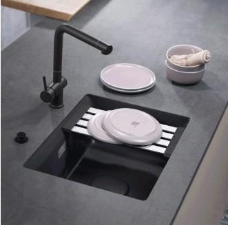 Lavabo Kara 50 U porcel&aelig;nsk&oslash;kkenvask - Mat sort m/messing afl&oslash;b