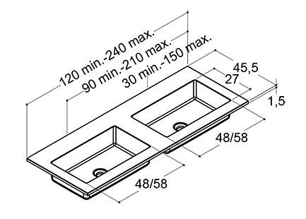 Dansani Minore dobbeltvask på specialmål 220-240 cm - Hvid mat