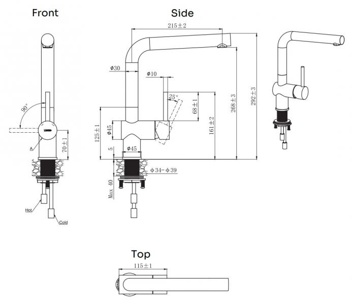 Lavabo Kubus 385 RS k&oslash;kkenarmatur m/udtr&aelig;k - B&oslash;rstet messing