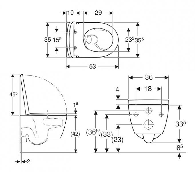 Geberit iCon v&aelig;gh&aelig;ngt toilet m/TurboFlush, toilets&aelig;de og Keratect