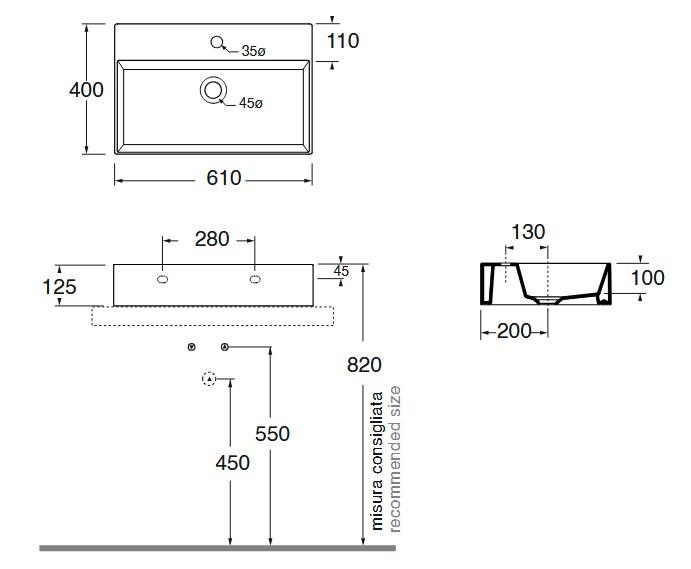 Lavabo Elegance SQ 61 h&aring;ndvask t/v&aelig;g eller m&oslash;bel - Uden overl&oslash;b