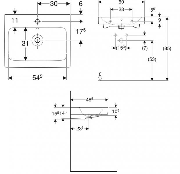 Geberit iCon 60 håndvask t/væg eller møbel - 1 hanehul Geberit iCon 60 håndvask t/væg eller møbel - 1 hanehul