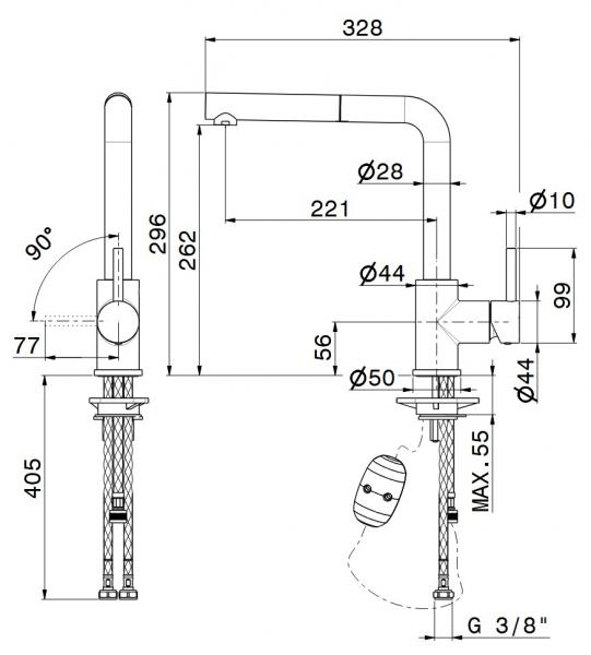 Cass&oslash;e Newform X-Trend k&oslash;kkenarmatur m/udtr&aelig;k - Mat sort