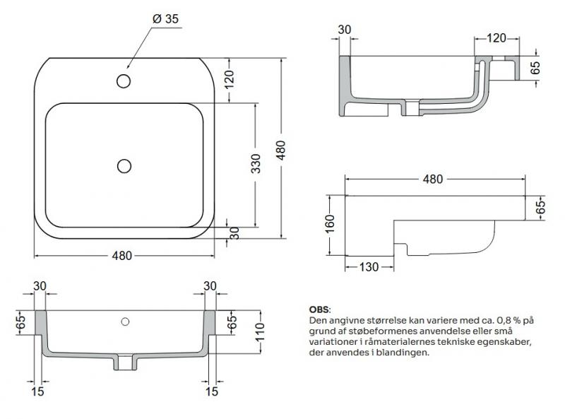 Lavabo Cosa 48 håndvask t/delvis nedfældning - 1 hanehul Lavabo Cosa 48 håndvask t/delvis nedfældning - 1 hanehul