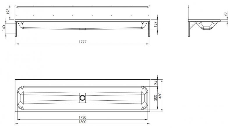 Intra Juvel Sanitet vaskerende 1800 mm m/bagplade t/v&aelig;g