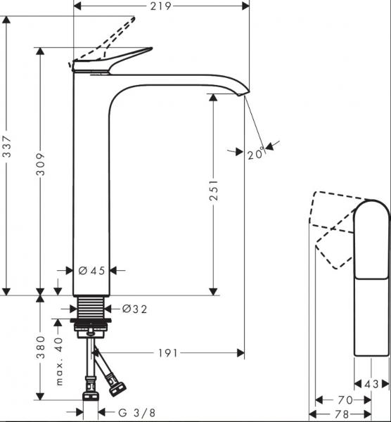 Hansgrohe Vivenis 1-grebs h&aring;ndvaskarmatur 250 CoolStart uden bundventil