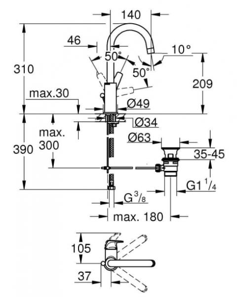 Grohe Bau Flow h&aring;ndvaskarmatur Eco m/l&oslash;ft-op bundventil - Krom