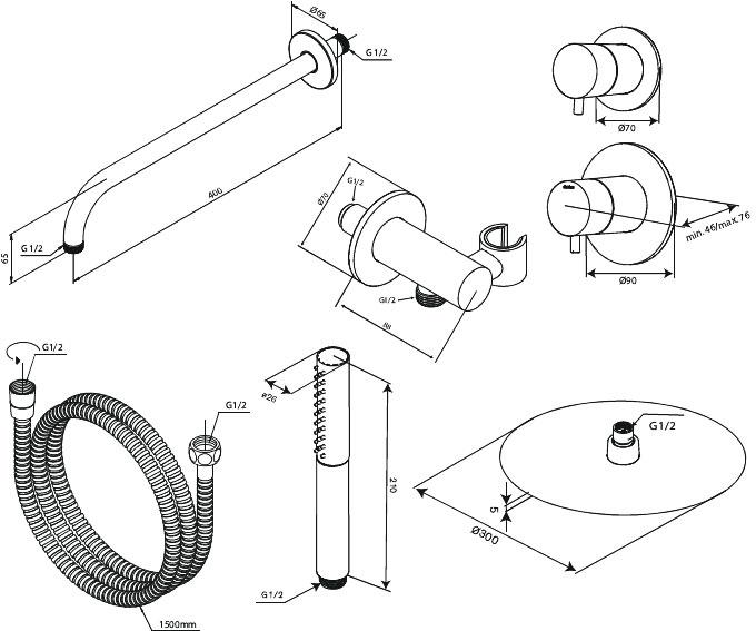 Damixa Iris DS 1 brusesystem til indbygning - Steel