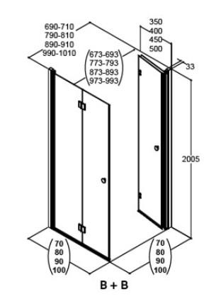 Dansani Match B+B bruseniche m/folded&oslash;re - 80x80 cm - Isglas/mat krom