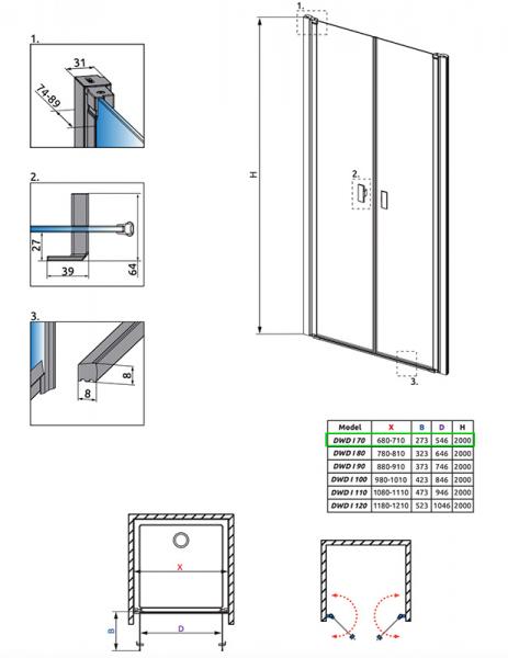 Str&oslash;mberg Noma 30 dobbelt svingd&oslash;r 700mm - B&oslash;rstet kobber