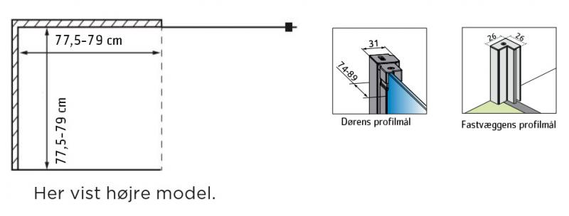 Str&oslash;mberg Noma 135 fast brusev&aelig;g m/svingd&oslash;r til venstre - 80 x 80 - Klar glas/b&oslash;rstet gunmetal