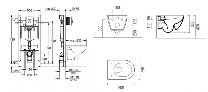 GSI Pura Tortora 50 toiletpakke inkl. s&aelig;de m. softclose, cisterne og messing betjening