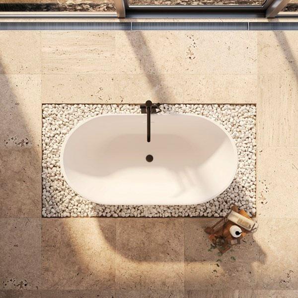 Str&oslash;mberg Riba fritst&aring;ende badekar - 150 x 70 - Mat hvid