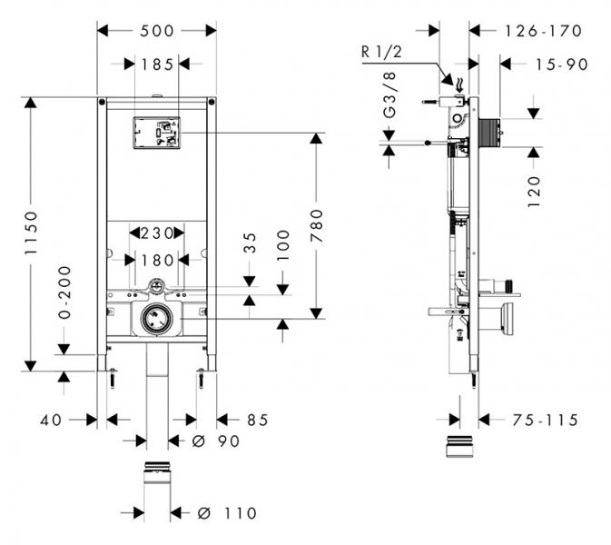hansgrohe LavaPura Element S bidet toiletpakke m/iFrame cisterne