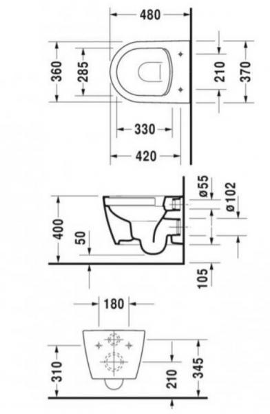 Duravit Me by Starck Compact toiletpakke inkl. sæde m/softclose, Wondergliss, cisterne og sort betjening